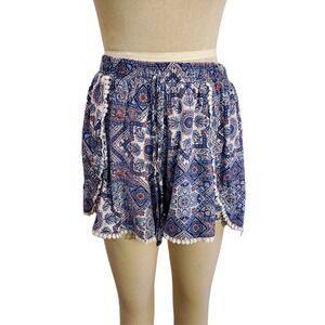 Women's Mandala Print Eyelet Trim Shorts Size‎ L